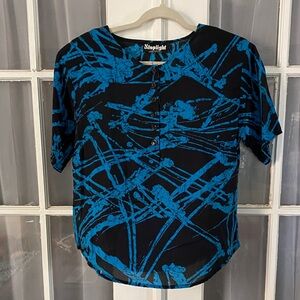 Vintage Spotlight California Lightweight Blue and Black Abstract Shirt Blouse
